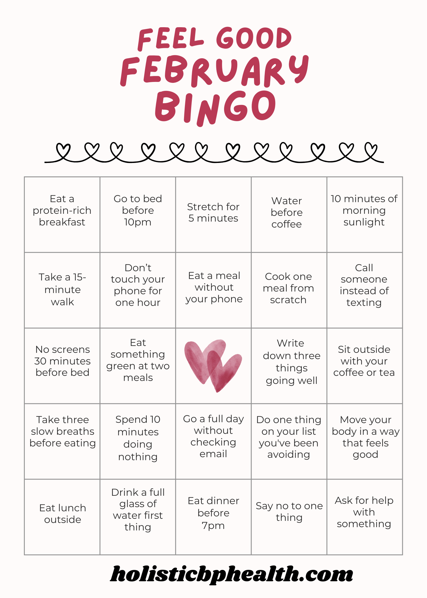 Feb bingo card Feb bingo card