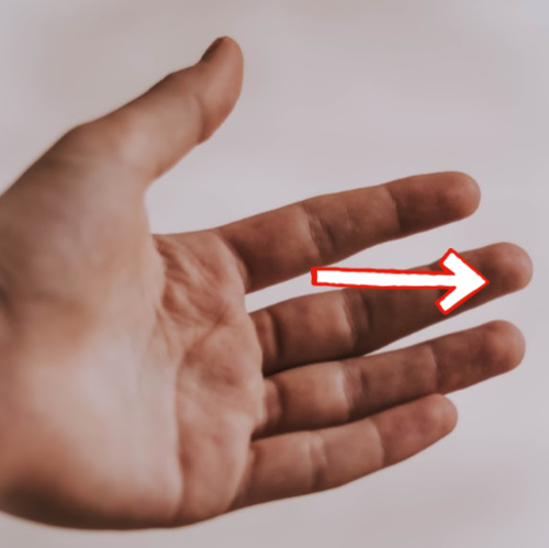 Third finger of left hand. https://www.info-on-high-blood-pressure.com/Acupressure.html Third finger of left hand. https://www.info-on-high-blood-pressure.com/Acupressure.html